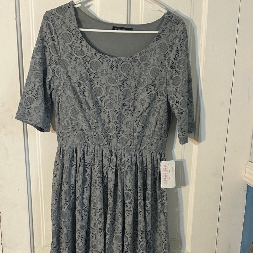 Mikarose Gray Lace Midi Dress NWT